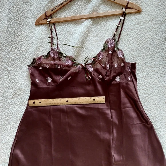 Vintage Intimates & Sleepwear | Last Chance Vintage Brown Y2k Slip Dress With Flower Embroidery | Color: Brown/Pink | Size: Xl | Imamby's Closet
